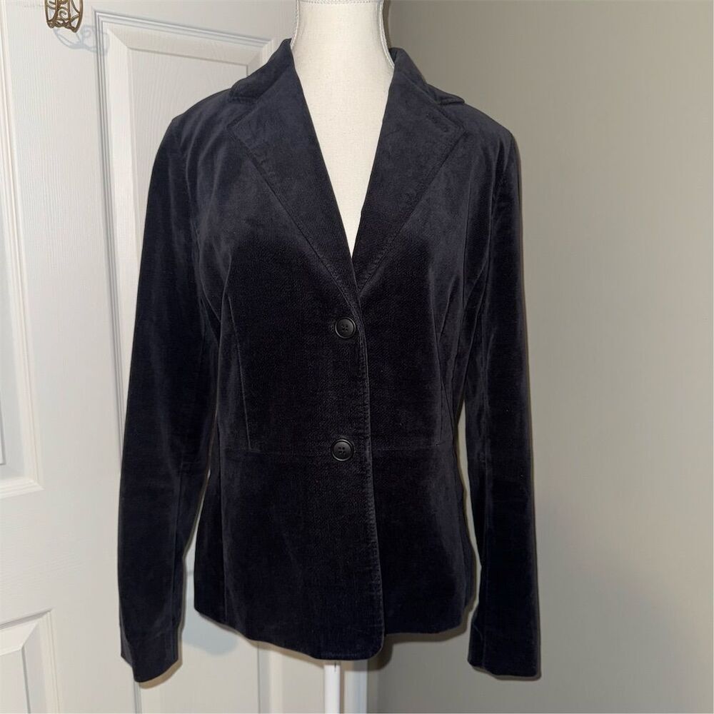 GAP Women's Black / Blue Velvet‎ Blazer Size 8 Double Button Y2K Style Office